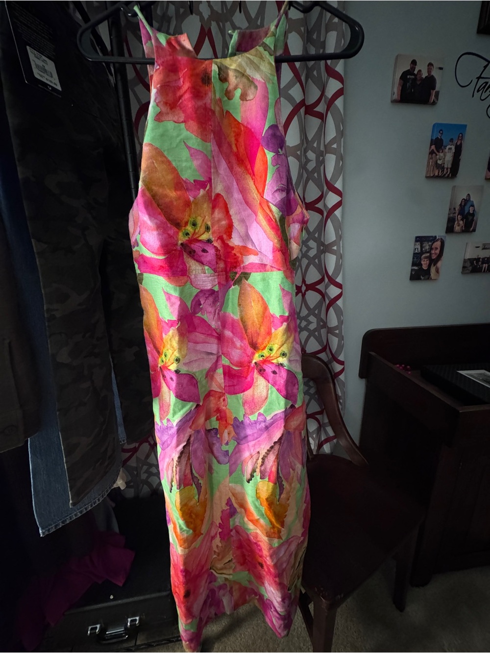 FARM Rio Vibrant Pink, Green & Orange Halter Midi Dress